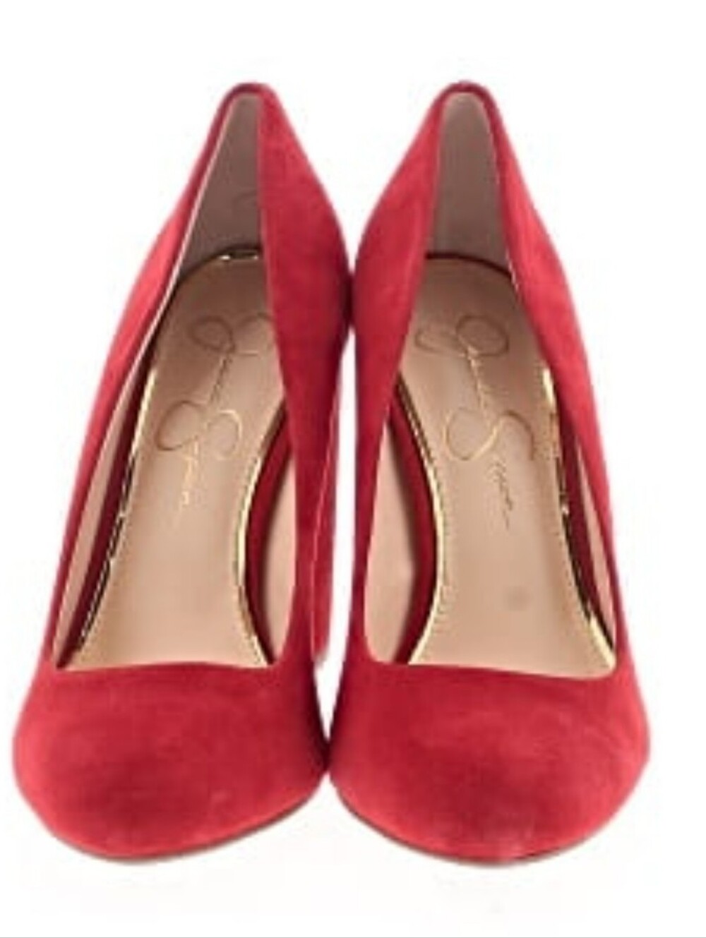 Red suede pumps